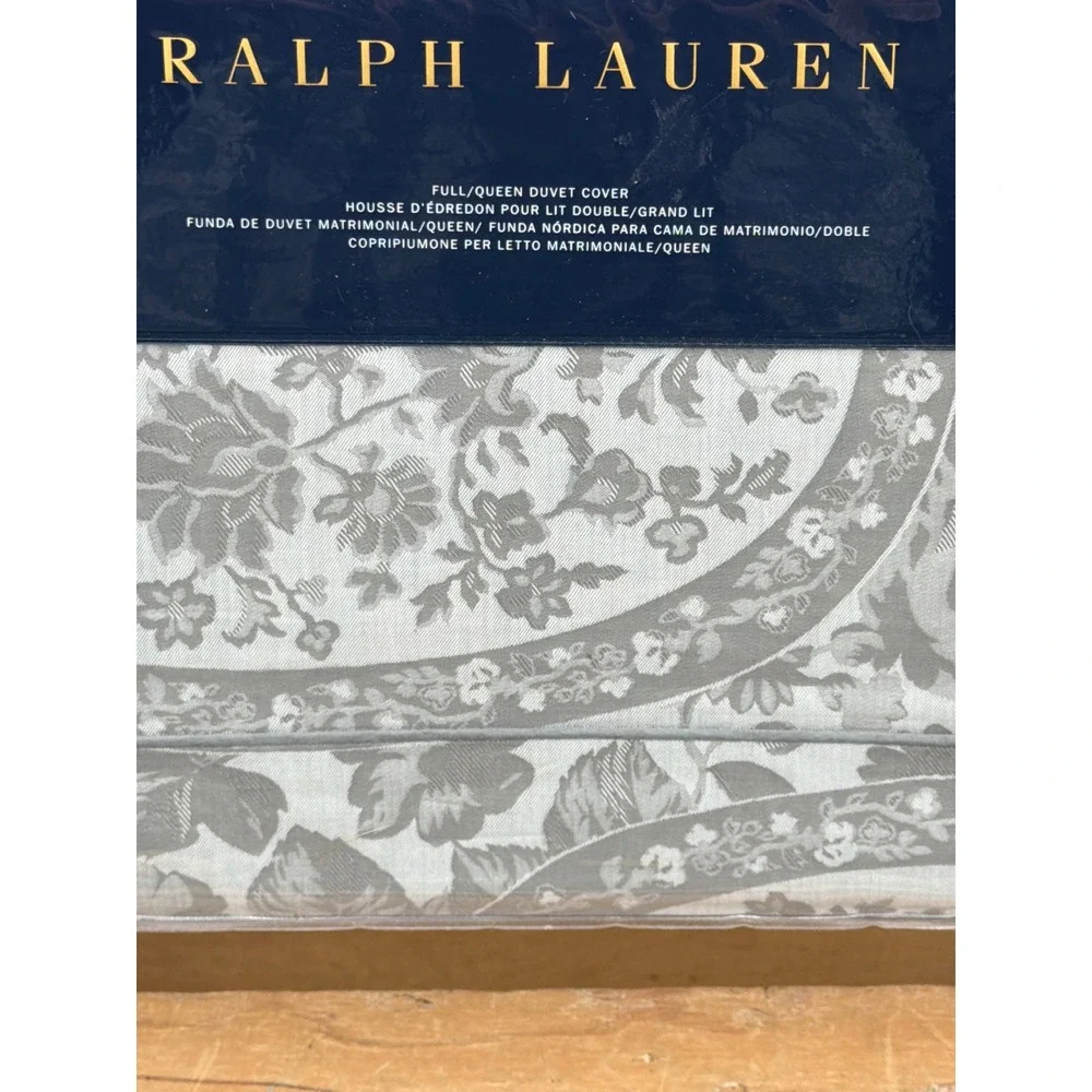 Ralph Lauren Aubree Paisley Full Queen Duvet Cover Graphite Grey 100% Cotton NEW